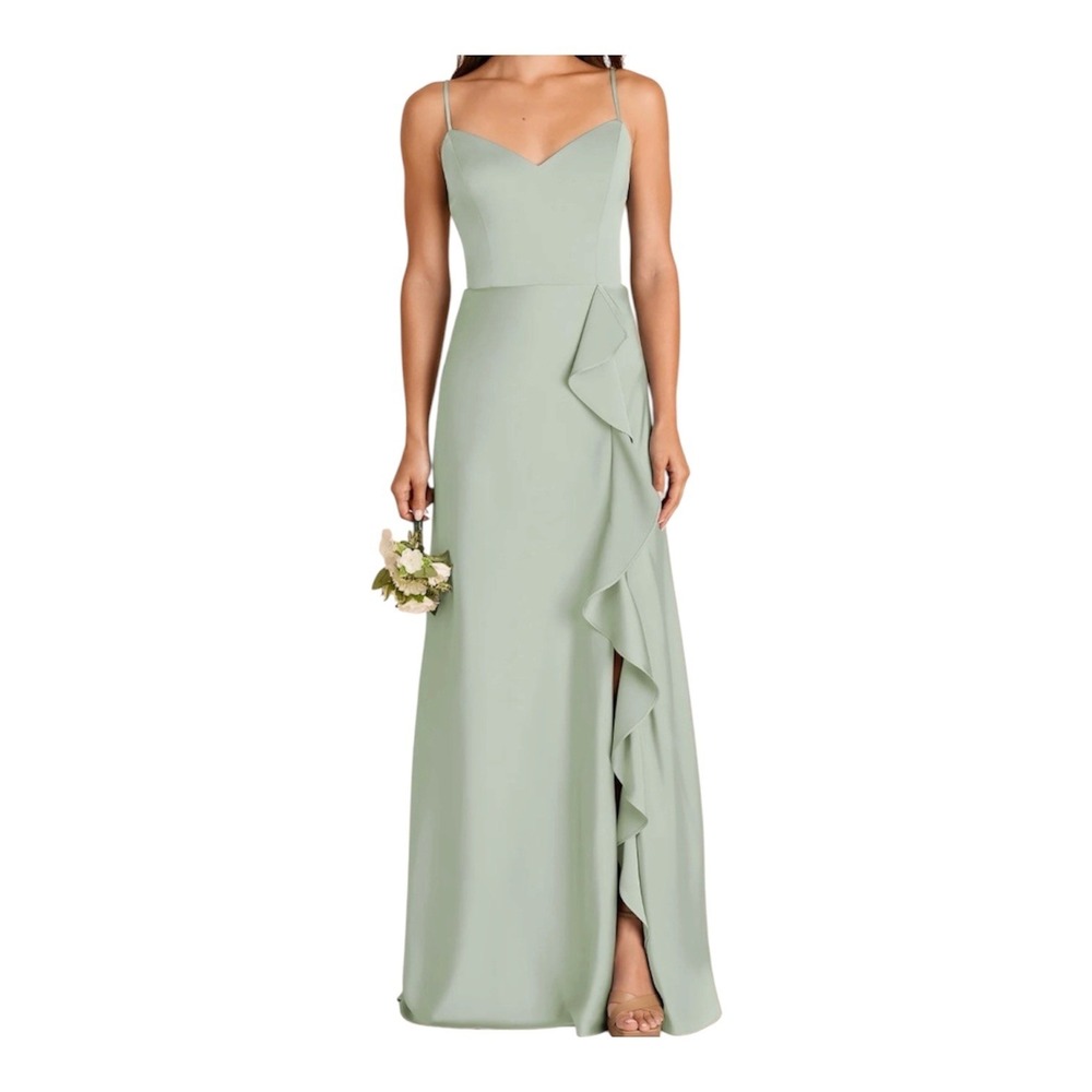 Birdy Grey Women Theresa‎ Dress Matte Satin Sage Green Medium Formal Gown